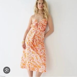 Never worn J Crew Tie-front cotton poplin midi dress in orange floral